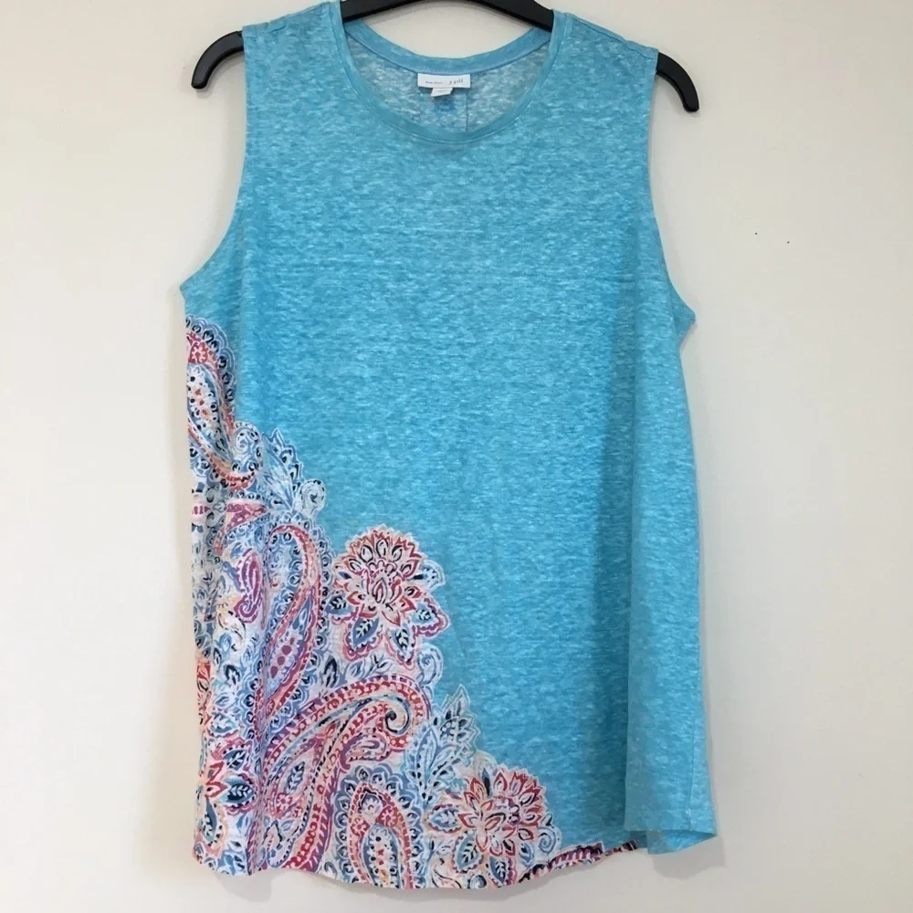J. Jill Linen Blue Relaxed Portofino Knit tank & Open long sleeve Cardigan 2pcs
